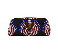 WXZYFP USA Flag Patriotic Eagle The pencil case is made of cross-grain leather (PVC), 100% polyester lining, and full-screen printing