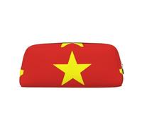 WXZYFP Vietnamese flag The pencil case is made of cross-grain leather (PVC), 100% polyester lining, and full-screen printing