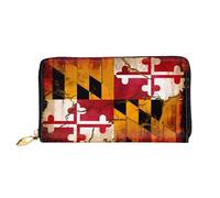 WXZYFP vintage wooden maryland flag Leather long wallet, double-sided printing, microfiber leather material, unisex, waterproof and durable
