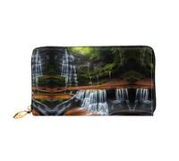 WXZYFP Waterfall View Leather long wallet, double-sided printing, microfiber leather material, unisex, waterproof and durable