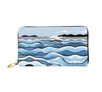WXZYFP Waves lapping at the rocks Leather long wallet, double-sided printing, microfiber leather material, unisex, waterproof and durable