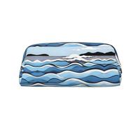 WXZYFP Waves lapping at the rocks The pencil case is made of cross-grain leather (PVC), 100% polyester lining, and full-screen printing