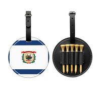 WXZYFP West Virginia Flag Black Single-sided printed PU leather golf tee storage bag, 5-tack design with a 20cm belt clip.