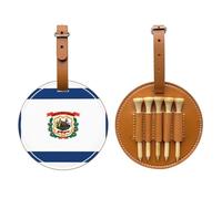WXZYFP West Virginia Flag Brown Single-sided printed PU leather golf tee storage bag, 5-tack design with a 20cm belt clip.