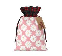 WXZYFP White Chrysanthemum Texture Chart Colorblock linen drawstring gift bag, 100% polyester, suitable for Christmas gift packaging