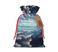 WXZYFP White clouds over the sea Linen drawstring gift bag, Christmas, birthday, party gift packaging, easy to wash
