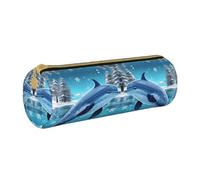 WXZYFP winter the dolphin Environmentally friendly cross-grain leather pencil case, lightweight and portable, suitable for daily use.