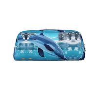 WXZYFP winter the dolphin The pencil case is made of cross-grain leather (PVC), 100% polyester lining, and full-screen printing