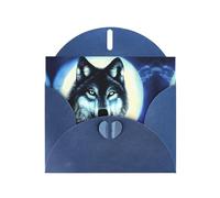 WXZYFP wolf under moon Blue Pearlescent paper greeting cards, shining on both sides, suitable for holiday greetings.