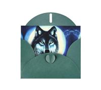 WXZYFP wolf under moon Dark Green Pearlescent paper greeting cards, shining on both sides, suitable for holiday greetings.