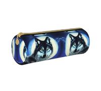 WXZYFP wolf under moon Environmentally friendly cross-grain leather pencil case, lightweight and portable, suitable for daily use.