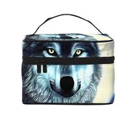 WXZYFP wolf under moon Multifunctional portable cosmetic bag with internal and external layered design, easy to organize various supplies.