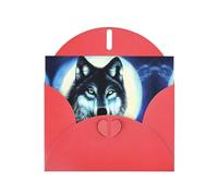 WXZYFP wolf under moon Red Pearlescent paper greeting cards, shining on both sides, suitable for holiday greetings.