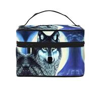 WXZYFP wolf under moon Travel cosmetic bag, essential for outdoor travel enthusiasts, has a simple internal structure.