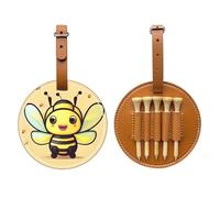 WXZYFP Yellow bee Brown Single-sided printed PU leather golf tee storage bag, 5-tack design with a 20cm belt clip.