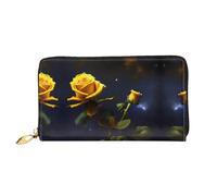 WXZYFP Yellow Roses Starry Night Leather long wallet, double-sided printing, microfiber leather material, unisex, waterproof and durable, Black, One Size