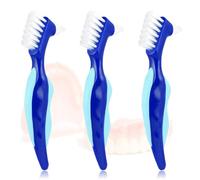 WY LIGHTING LEVEL 3 Pcs Hard Denture Brush, 3 Colors Premium Hygiene Denture Cleaning Brush for Denture Care, Double Sided Toothbrush with Multi-Layered Bristles & Rubber Anti-Slip Handle(Blue)