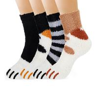 WY LIGHTING LEVEL 4 Pairs Fuzzy Socks for Women, Warm Fluffy Socks Winter Slipper Soft Cute Cat Animal Sock, Sleeping Warm Sock Gift for Girls Christmas