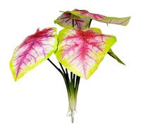 WY8 6 Heads & 9 Heads Colourful Taro Leaves Bouquet 24 Pcs - Artificial Palm Green Plant with Root Leaves, Plastic Fake Plant for Home, Garden, Wedding Decorations (Red Heart & Yellow Edges, 35cm)