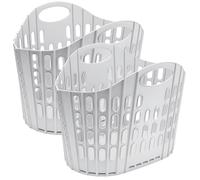 WY8 Flat Folding Easy Store Laundry Basket 2 Pcs Foldable 10 Litre Laundry Bin with Handles Durable Ventilated Plastic Clothes Hamper for Bathroom, Bedroom, Utility Room - Small