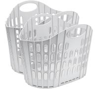 WY8 Flat Folding Easy Store Laundry Basket 2 Pcs Foldable 38 Litre Laundry Bin with Handles Durable Ventilated Plastic Clothes Hamper for Bathroom, Bedroom, Utility Room - Large