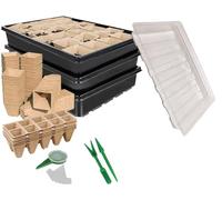 WY8 Seed Trays Starter Kit, Include 100 Biodegradable Pots for Seedlings, 3 Plastic Growing Trays with 3 Crystal Lids, 50 Plant Labels and 3 Plant Tools All you need for Outdoor Indoor Gardening