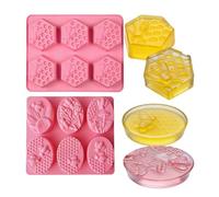 WYAHYQ 2Pcs Silicone Moulds 6 Cavities Honeycomb Bee Soap Moulds for Soap Making,Candle Moulds,Jelly Mousse Pudding Cupcake Moulds, Pink