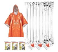 WYAN 4 Pack Emergency Survival Rain Poncho + 4 Pack Rescue Blanket Silver, Waterproof, Windproof, Portable Suitable for Family Camping Gear, Hiking, Outdoor Rescue, Car Emergency Kits