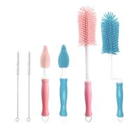 WYAN 6 PCS Multipurpose Bottle Cleaning Brushes, Feeding Bottle Silicon Bristle Brushes, 2 Set Bottle Cleaning Brush for Washing Bottles, Drinks Mugs, Flasks, Straw, Cup Lid(Blue+Pink)
