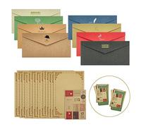 WYAN Vintage Kraft Paper Envelopes-16 PCS 11x22cm Hot Stamped Lettered Envelopes,Classic Triangular Flap Envelope,for Wedding Birthday or Festival Cards Envelopes(8 Styles)
