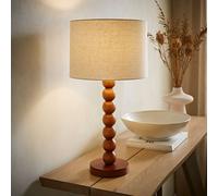 Walnut Wood Bobbin Table Lamp with Linen Drum Shade Natural