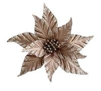 wybcfp 6Pcs Artificial Christmas Poinsettias Decoration 9.8" Glitter Flower Christmas Tree Ornaments Wreath Garland Flower with Stem for Festival Xmas Wedding Party Home Supplies (Brown)