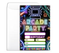 Wybgno Arcade Birthday Party Invitation 20 Glow Gaming Arcade Theme Party Neon Party Birthday Invitation With Envelopes for Boys Girls Party Invite Cards -4×6 inch-B017