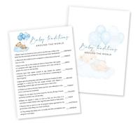 Wybgno Baby Traditions Around The World Baby Shower Games, 25 Double-Sided Blue Bear Games for Boys with Answer Card, Interactive Party Supplies - B06