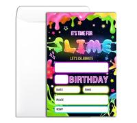 Wybgno It's Time For Slime Birthday Party Invitation 20 Slumber Theme Party Neon Party Birthday Invitation With Envelopes for Sisters Boys Girls Party Invite Cards -4×6 inch-B022