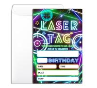 Wybgno Laser Tag Birthday Party Invitation 20 Glow Laser Tag Theme Party Neon Party Birthday Invitation With Envelopes for Boys Girls Party Invite Cards -4×6 inch-B013