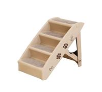 WYBZDA 3/4-Tier Dog Stairs for Bed Joint Protection Folding Dog Ramp Washable Hold 15/25kg Dog Steps Surface Non-Slip for Senior Cats Dogs Rabbits(37 * 60 * 47cm,Beige)