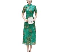 WYBZDA Ao Dai Vietnamese Dresses for Women Traditional Chinese Dress Embroidered Cheongsam Female Elegant and Beautiful Qipao (Color : Green, Size : 5XL)