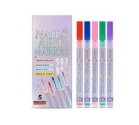 WYBZDA Nail Art Markers Smooth Non-Smudging Nail Art Pens Quick Dry 5pcs for Everyday Portable Line Drawing Dotting Diy for Beginners Home Salons