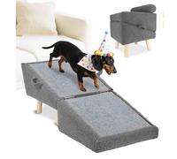 WYBZDA Sofa Dog Ramp Easy Climbing Wooden Foldable Dog Stairs for Small Pets Joint-Friendly Plush Non-Slip Pet Steps for Living Rooms(Grey)