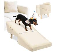 WYBZDA Sofa Dog Ramp Easy Climbing Wooden Foldable Dog Stairs for Small Pets Joint-Friendly Plush Non-Slip Pet Steps for Living Rooms(Khaki)