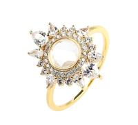 Wycian 18K Gold 50th Wedding Anniversary Rings for Women with Crystal Sunburst Halo Bezel Setting, Wedding Anniversary Rings for Women, O 1/2