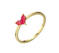 Wycian 18K Gold Rings for Women Real Gold Stackable I 1/2, Three Stone Heart Engagement Rings for Her Simple, Red Corundum