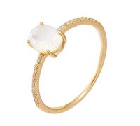 Wycian 18K Gold Rings for Women Stackable O 1/2, Oval Moonstone Half Eternity Anniversary Band Rings for Women