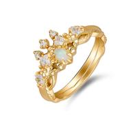 Wycian 18K Yellow Gold Ring Engagement Gemstone with Opal Crown Style Cluster for Women, Anniversary Band Rings for Women, V 1/2