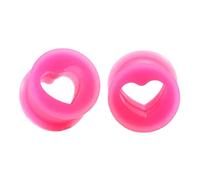 Wycian 2PCS Silicone Tunnels 7/8, Gauges for Ears Plugs Pink Heart Shape Body Piercing Tunnels 22x22MM