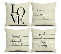 Wycian 40x40 Cushion Cover Set of 4 Love Pillow Cases Cream Cushion Covers 16 x 16 Beige Throw Pillow Case Letter Linen Square Zip Faith Love Hope Family