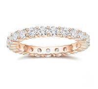 Wycian 50th Birthday Ring for Women, Women's Wedding Rings Sterling Silver Eternity with White Cubic Zirconia 3 mm in Rose Gold for Her Size N 1/2