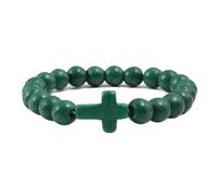 Wycian 8mm Stone Bracelets Mens Turquoise Bead Bracelet Dark Green Round Cross Stretchy 19cm x 8mm Nature Stones for Graduation 1Pcs