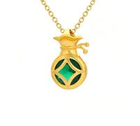 Wycian 9K/14K/18K Yellow Gold Womens Necklaces Long with Created Emerald Lucky Bag, Necklace for Women Non Tarnish, 40+5 cm/17.71+1.96 in